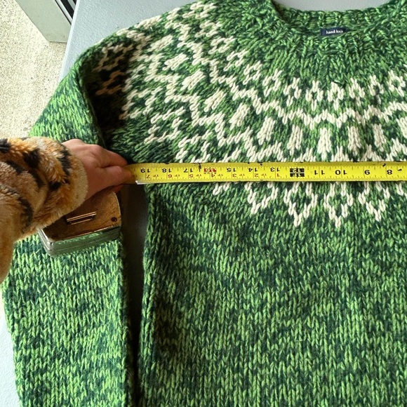 Vintage Y2K American Eagle Outfitters Green and Cream Knit Sweater - Picture 4 of 9